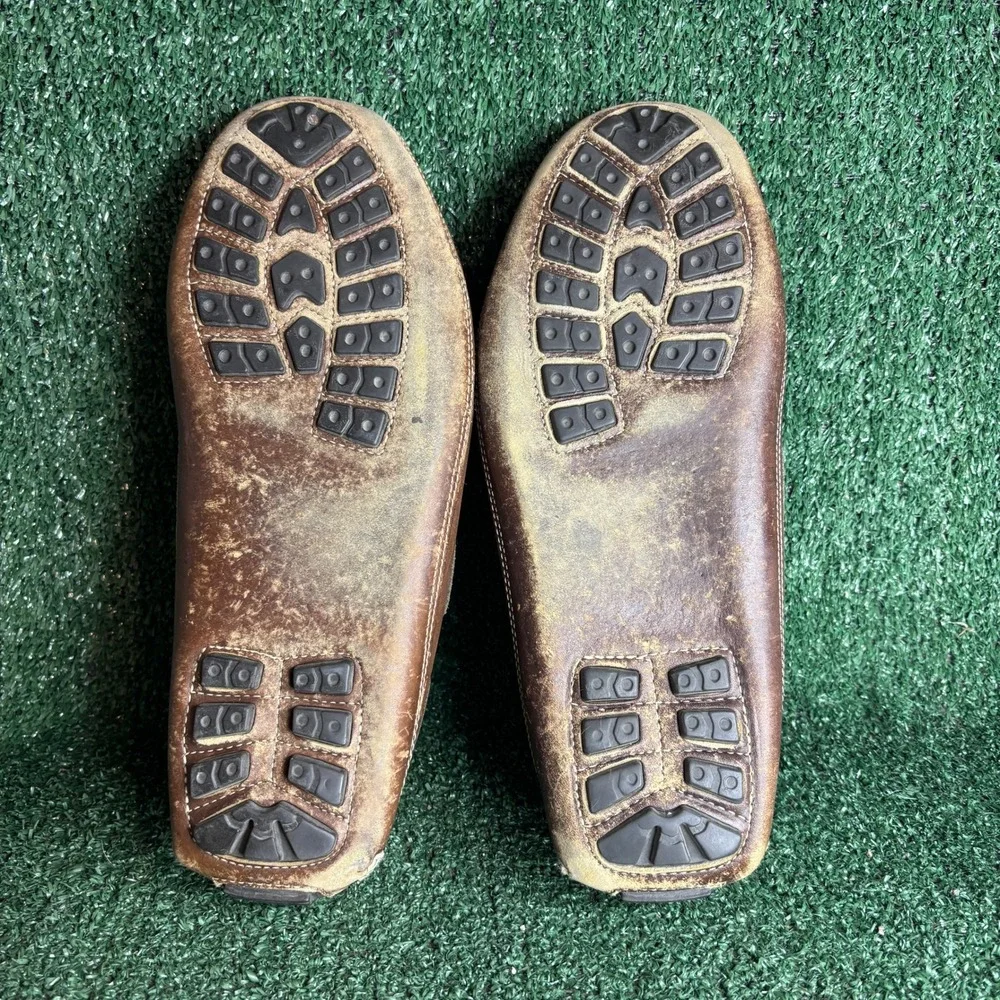 LL Bean Leather Double Sole Preppy Driving Moccasin Boat Shoe Brown Mens Sz 13 D